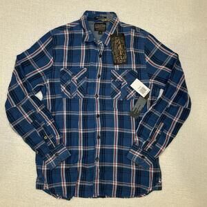 Los Angeles Third & Army Denim Co Plaid Flannel Pearl Snap Long Sleeve Shirt NWT